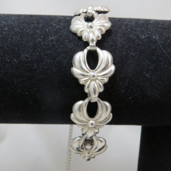 Sterling Silver "Lang" Flower Link Bracelet 7 Inches - Picture 6 of 7
